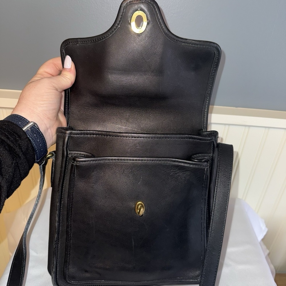 Vintage Coach Shelton Black Leather Shoulder Crossbody Bag Purse #9917 - Picture 8 of 16